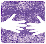 zwei weiße Hände strecken sich entgegen auf lila Grund